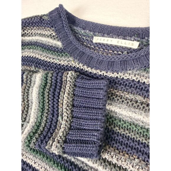 Perry Ellis Other - Perry Ellis Striped Knit Crewneck Sweater Men's M Navy Green Gray